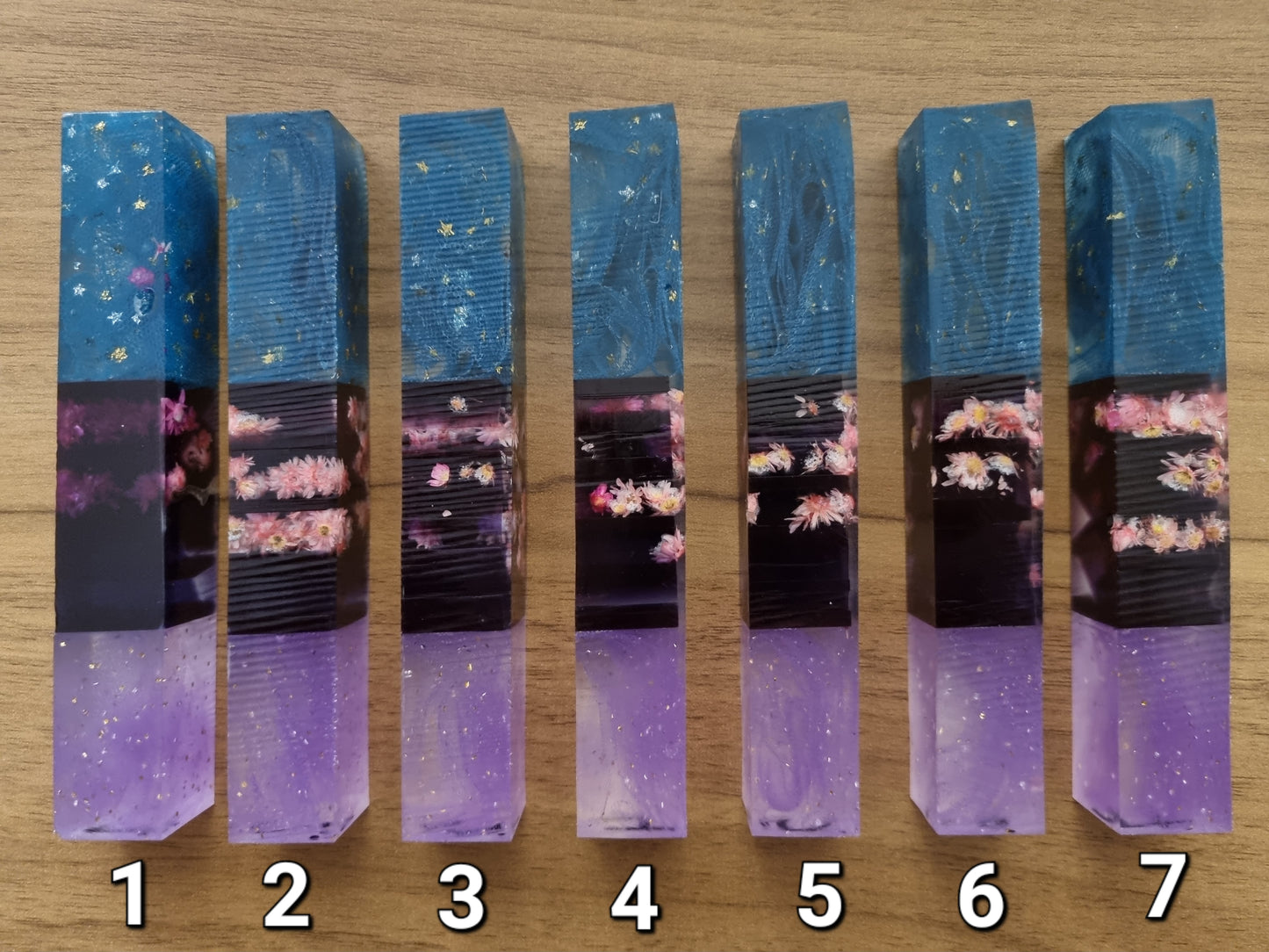 Pen Blanks with Resin Insert, Dried Mini Flowers & Fabric Ribbon
