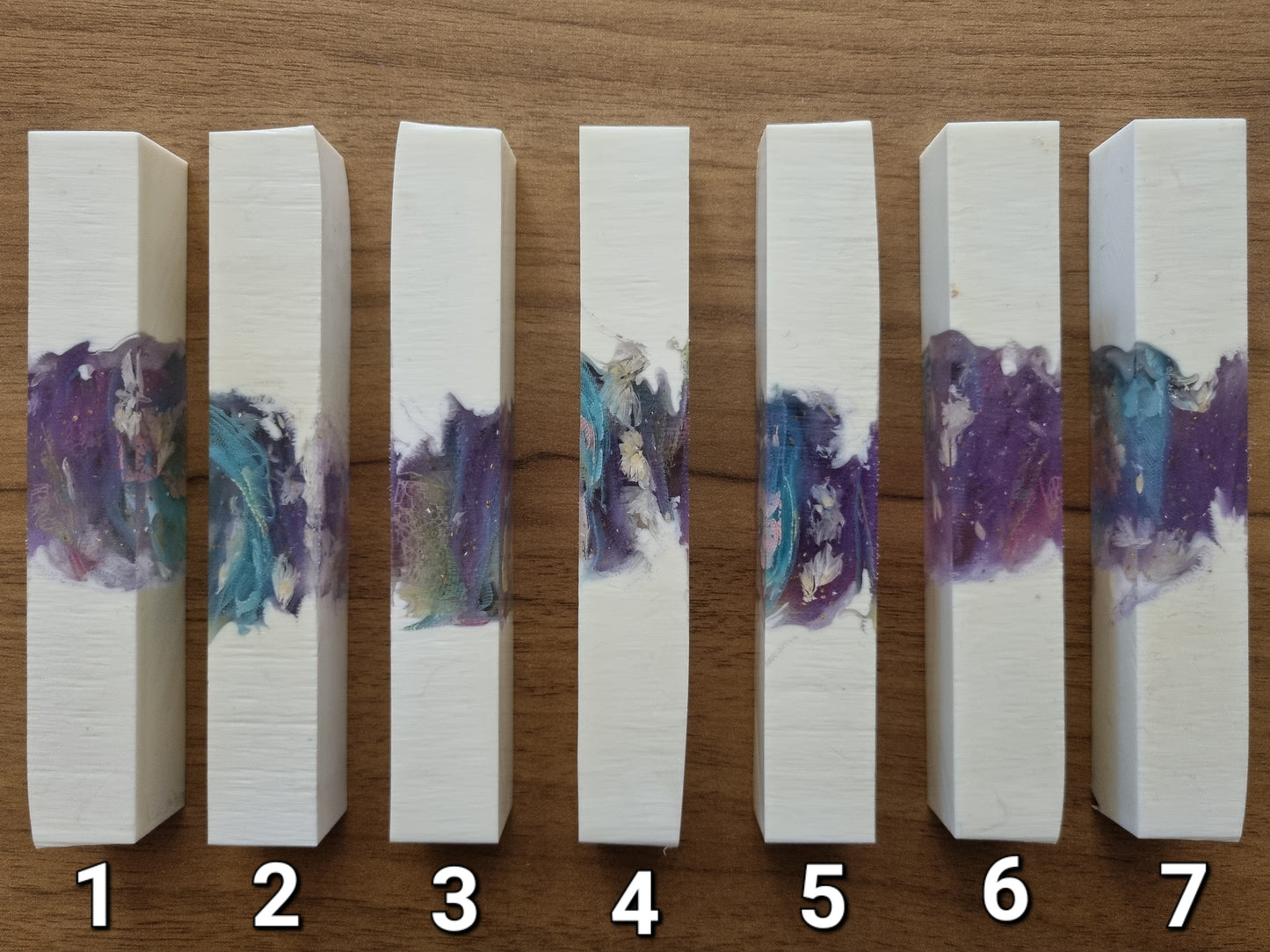 Pen Blanks with White Resin, Fabric Ribbon & Dried Mini Flowers