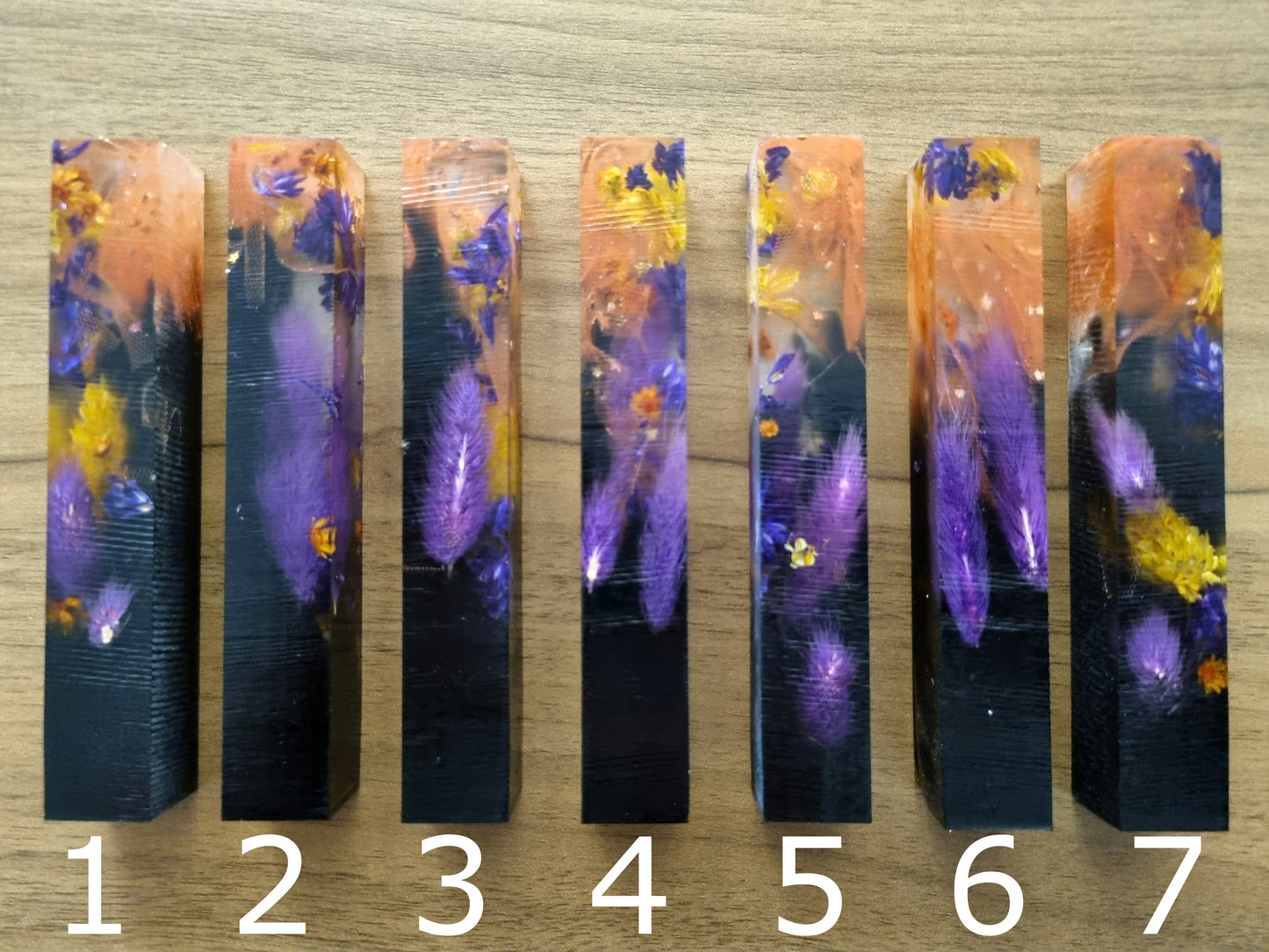 Pen Blanks with Dried Flowers, Fabric Ribbon & Black Resin (HALLOWEEN)