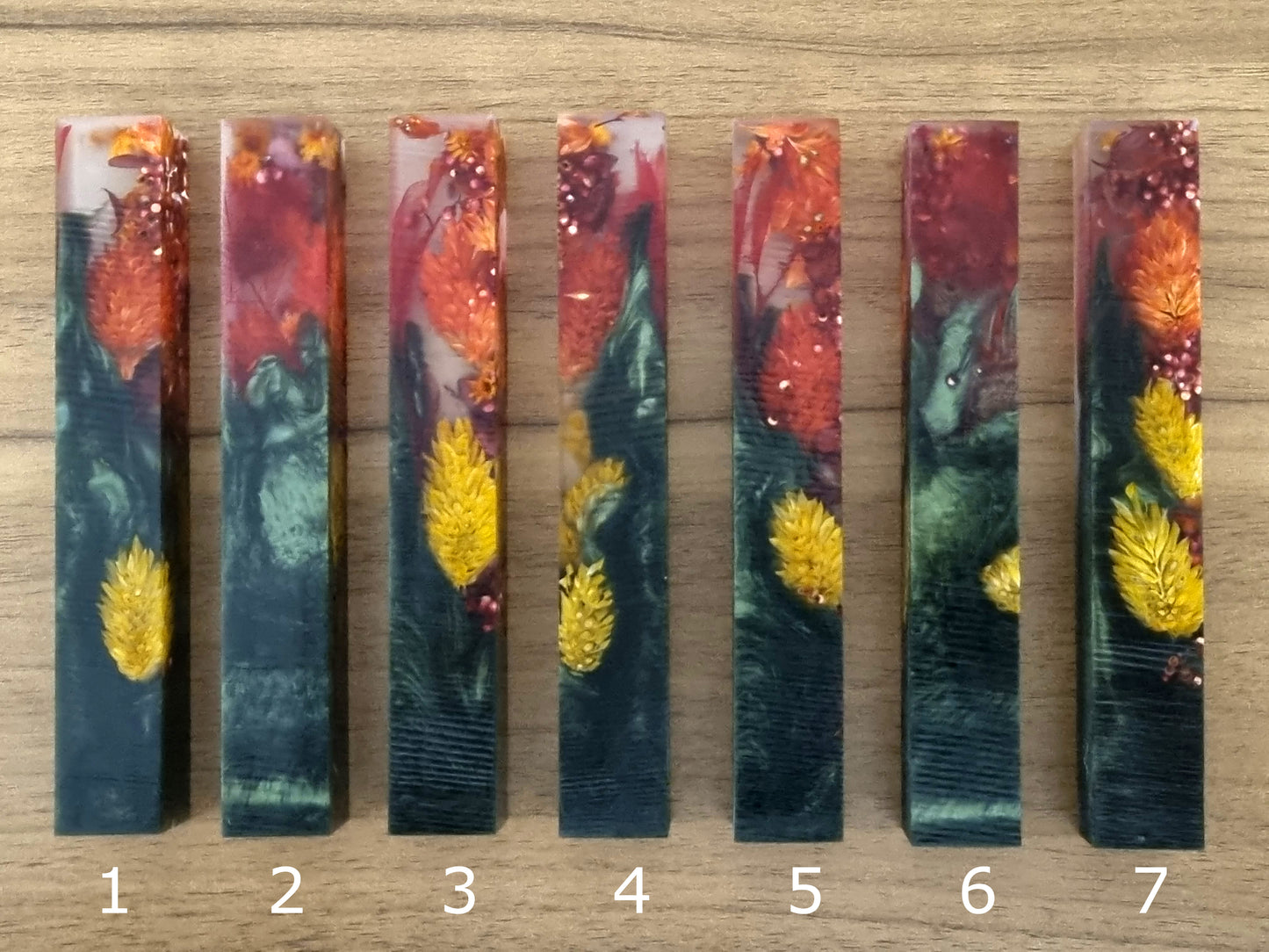 Pen Blanks with Dried Flowers & Green Resin