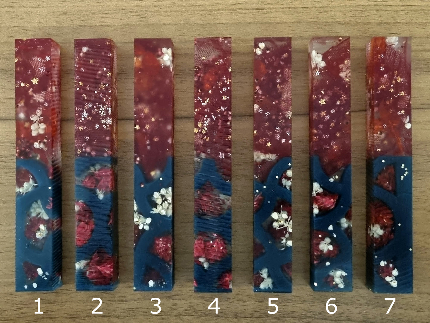 Pen Blanks with Resin Insert, Fabric Ribbon & Dried Flowers