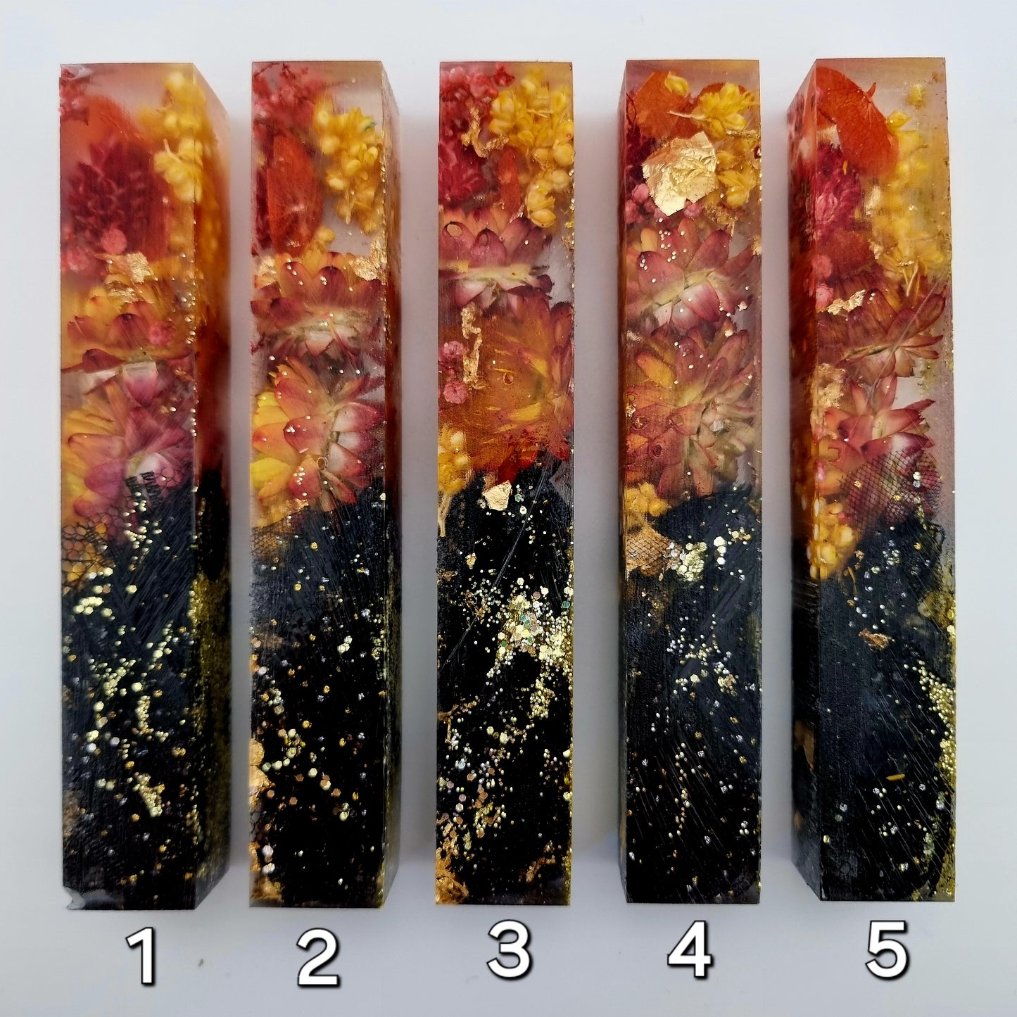 Pen Blanks with Dried Flowers, Lace & Gold Leaf