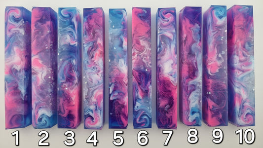 Resin Pen Blank with Transparent Blue, White and Pink, Pink Tulle & Glitter