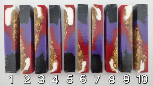 Resin Pen Blank with Gold Leaf, Red, Purple, White, Black Metal Leaf & Glitter [The Evil Queen]