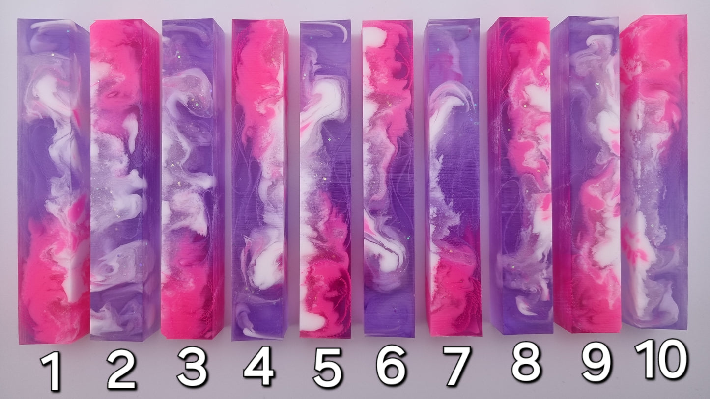 Resin Pen Blanks with Transparent Purple, White, Pink & Purple and Pink Tulle