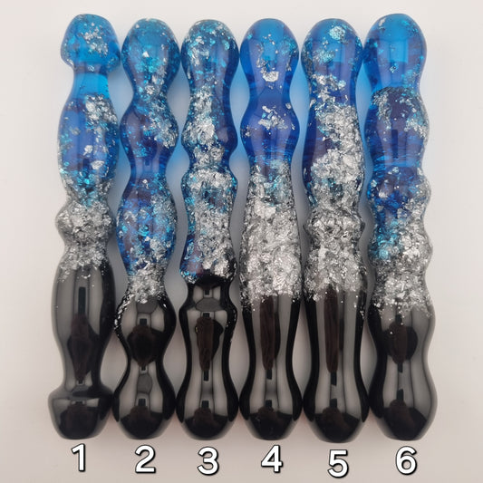 Resin Diamond Painting Pen with Black, Transparent Blue & Silver Leaf