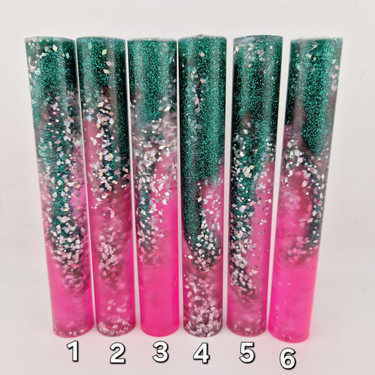 Green Glitter Holographic Glitter Transparent Pink Resin Pen Blank