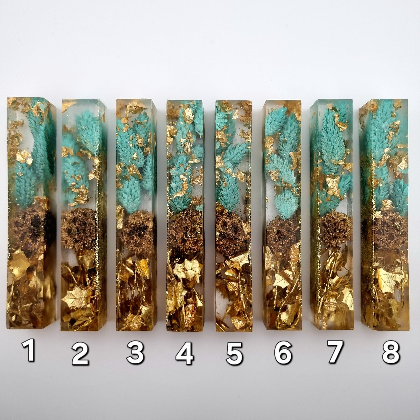 Turquoise Flowers Gold leaves Gold Leaf Seed Pod Pen Blank