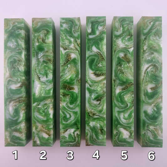 Mica Green, White and Gold Glitter Pen Blank
