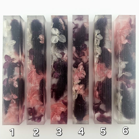 White, Purple and Pink Hydreangea, Dark Purple Lagurus, Silver Glitter Pen Blank