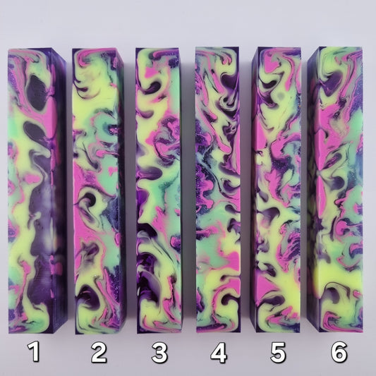 Transparent Purple, Opague Pink, Opague Green, Opague Yellow, Glitter Pen Blank