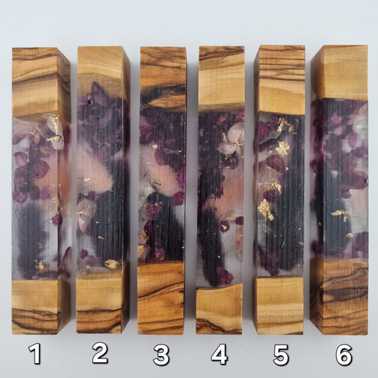 Olive Wood, Flowers and Gold Leaf Pen Blank