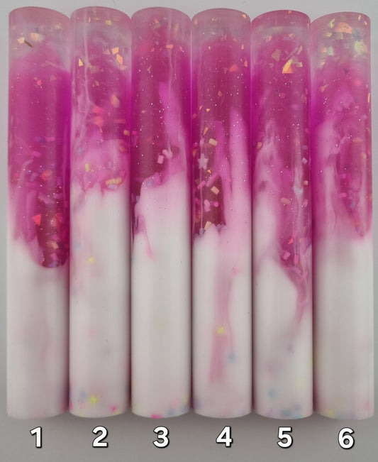 Pink, White, Iridescent Flakes and Rainbow Sprinkles Pen Blank