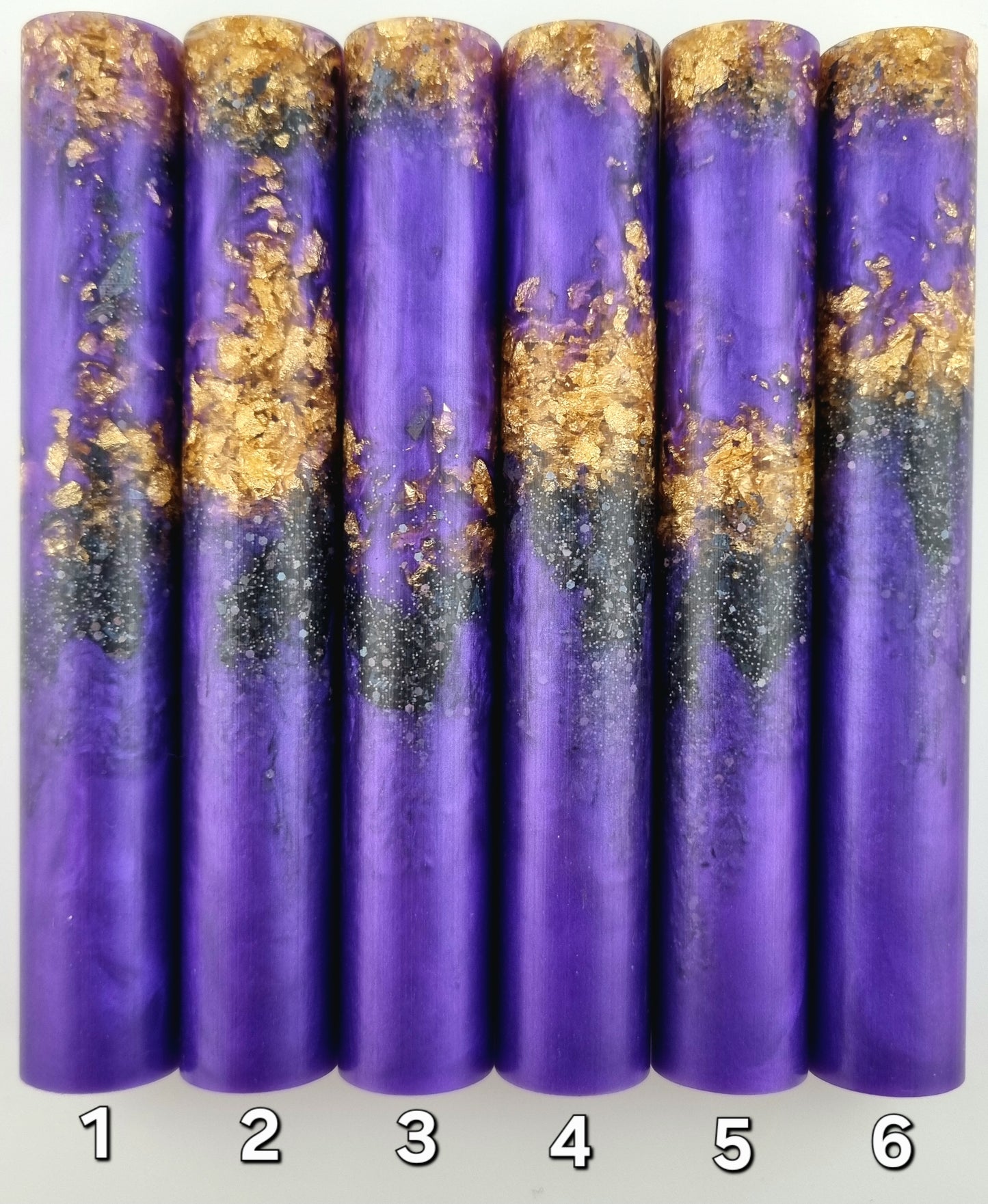 Purple, Gold Leaf and Black Holographic Flakes and Glitter Pen Blank