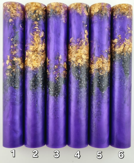 Purple, Gold Leaf and Black Holographic Flakes and Glitter Pen Blank