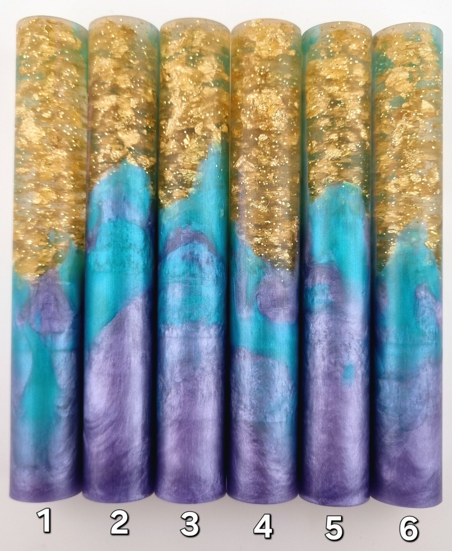 Lavender Mica, Teal Mica and Gold Leaf Pen Blank