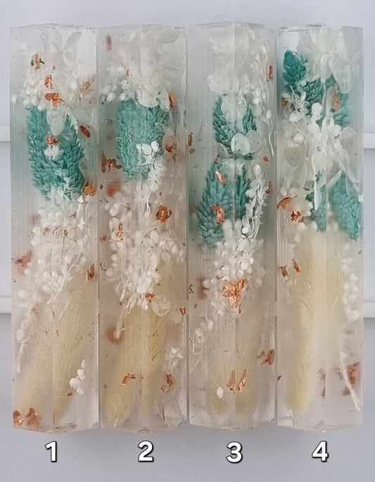 White and Turquoise Flowers + Copper leaf Pen Blank