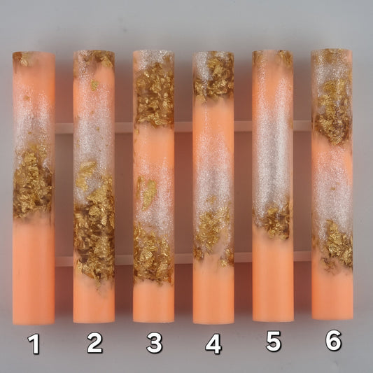 Peach, Sparkly Transparent White + Gold Leaf Pen Blank