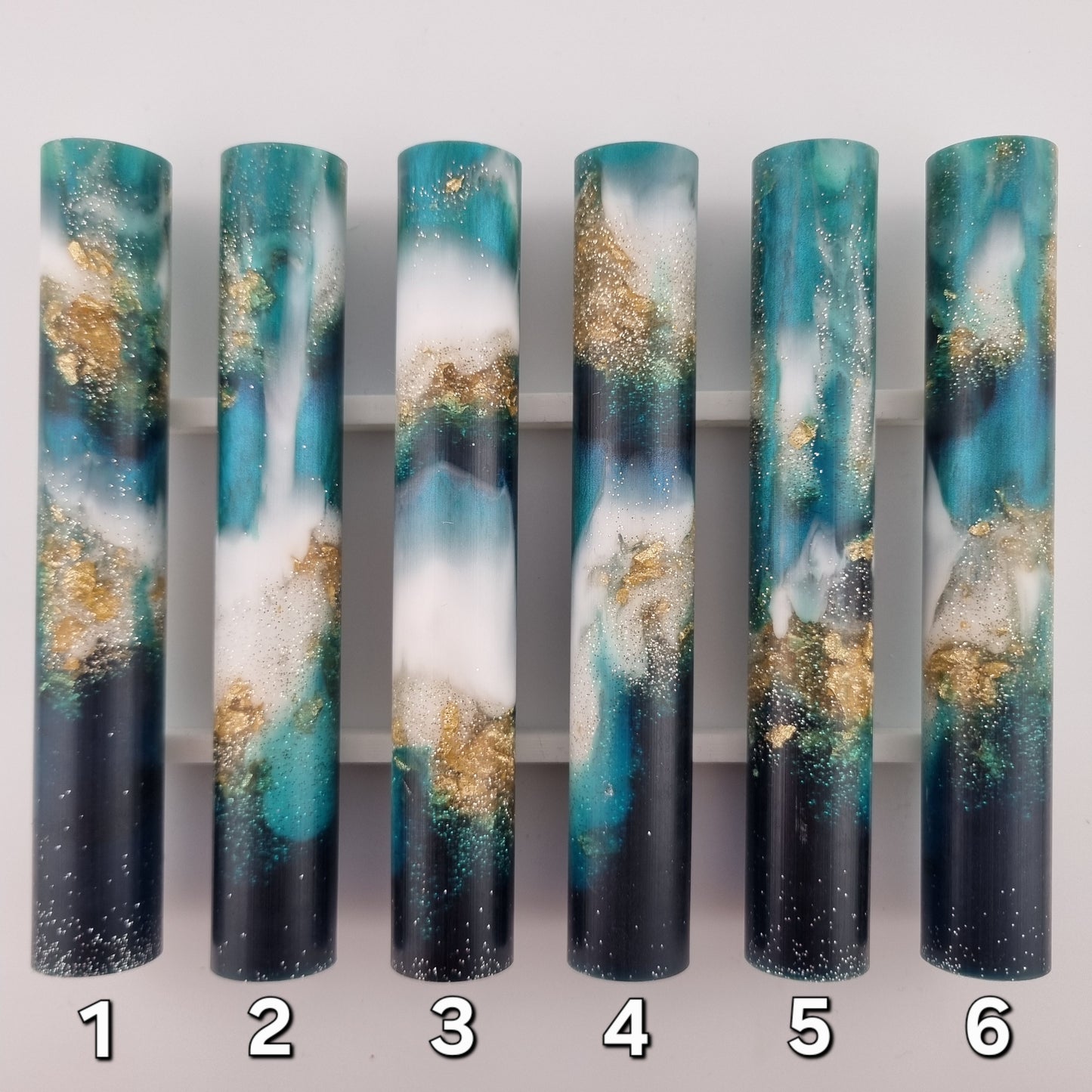 WINTER 2025 - TRANSPARENT DARK GREEN + WHITE + MICA GREEN + GOLD LEAF AND GLITTER Pen Blank