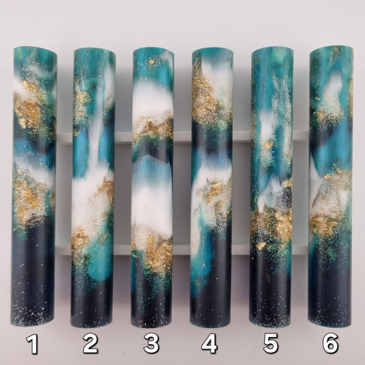 WINTER 2025 - TRANSPARENT DARK GREEN + WHITE + MICA GREEN + GOLD LEAF AND GLITTER Pen Blank