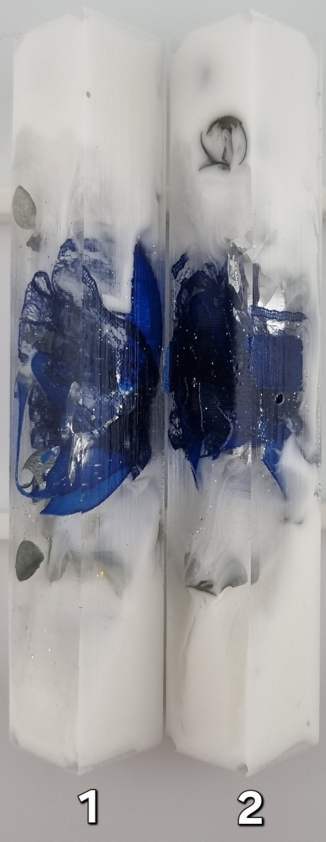 WHITE + SAPPHIRE BLUE LACE AND RIBBON + SILVER Pen Blank