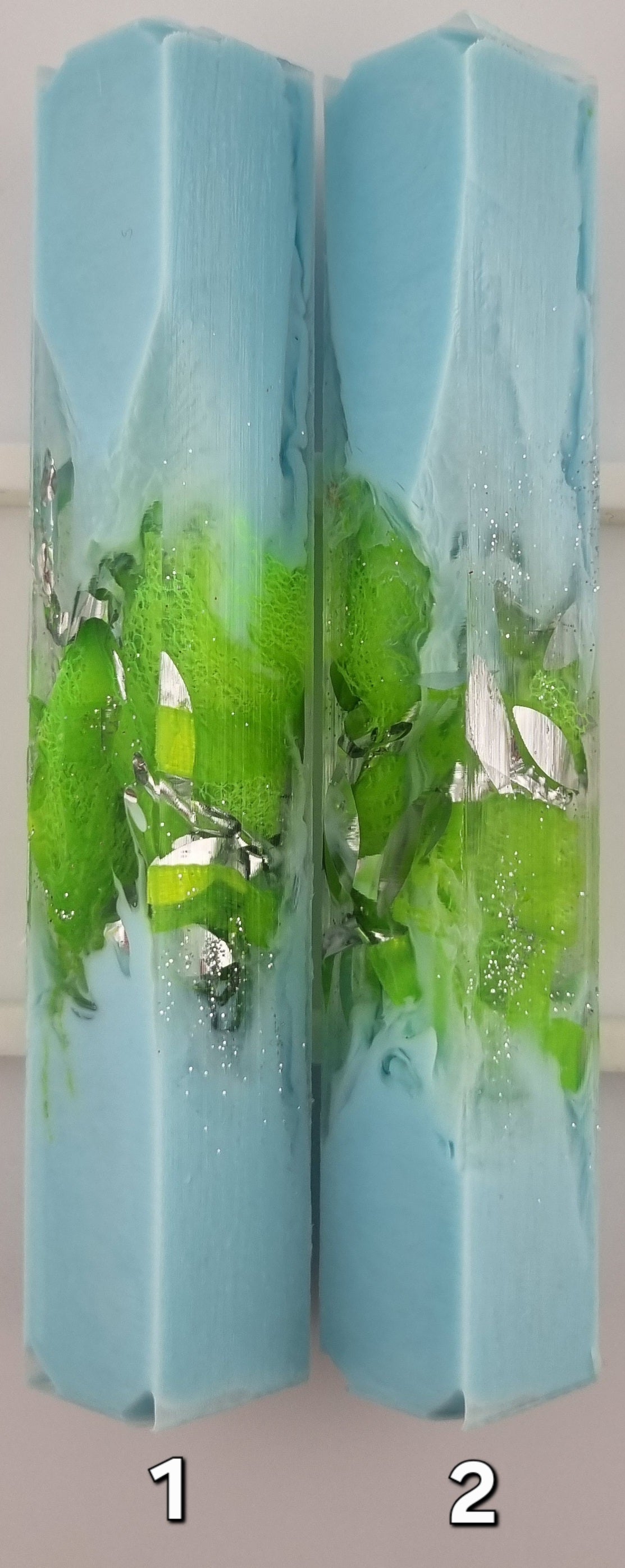 TURQUOISE + GREEN LACE AND TULLE + SILVER Pen Blank