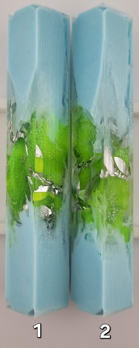 TURQUOISE + GREEN LACE AND TULLE + SILVER Pen Blank