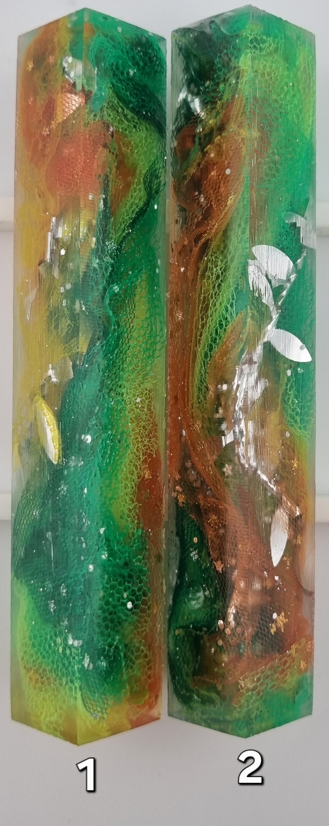 GREEN, ORANGE, YELLOW + SILVER Pen Blank