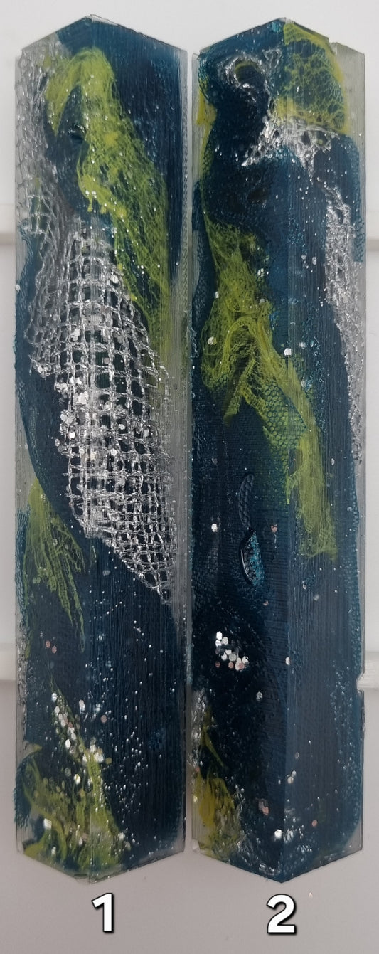 YELLOW LACE + TEAL TULLE + SILVER MESH Pen Blank