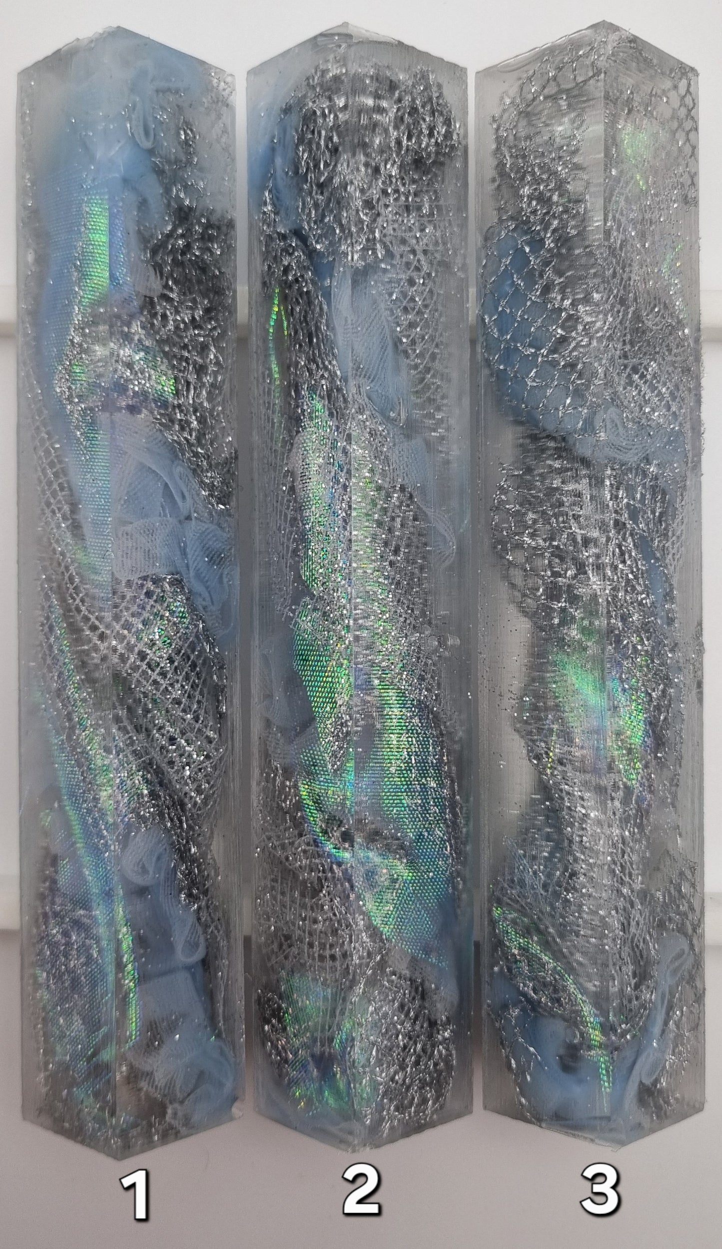 SILVER + BLUE + IRIDESCENT Pen Blank