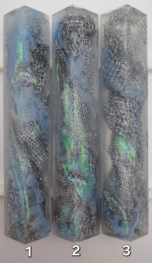 SILVER + BLUE + IRIDESCENT Pen Blank