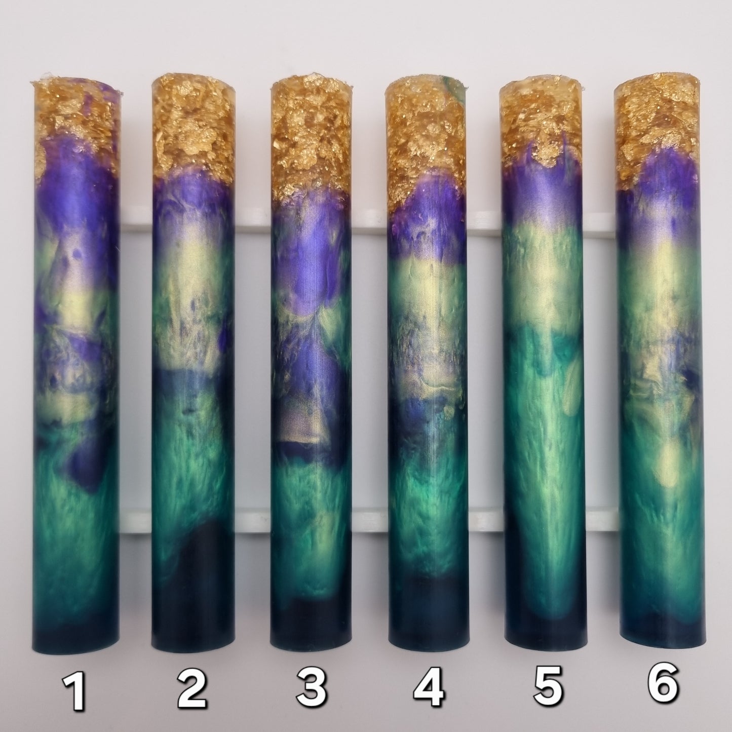 TRANSPARENT DARK GREEN + MICA LIGHT GREEN + MICA PURPLE + GOLD LEAF Pen Blank