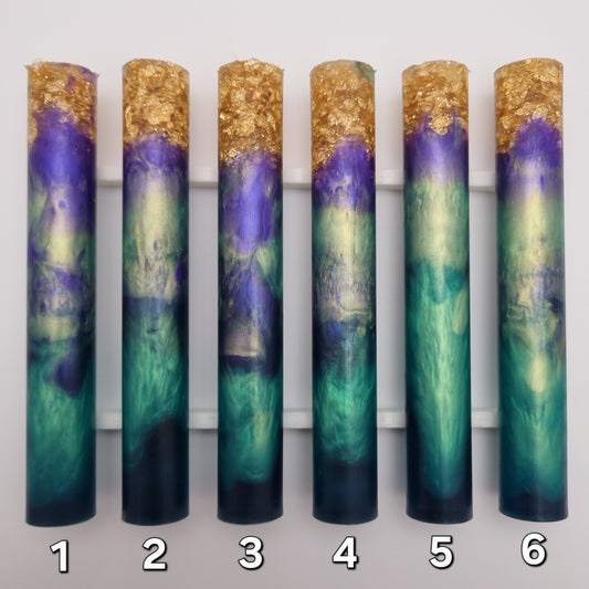 TRANSPARENT DARK GREEN + MICA LIGHT GREEN + MICA PURPLE + GOLD LEAF Pen Blank