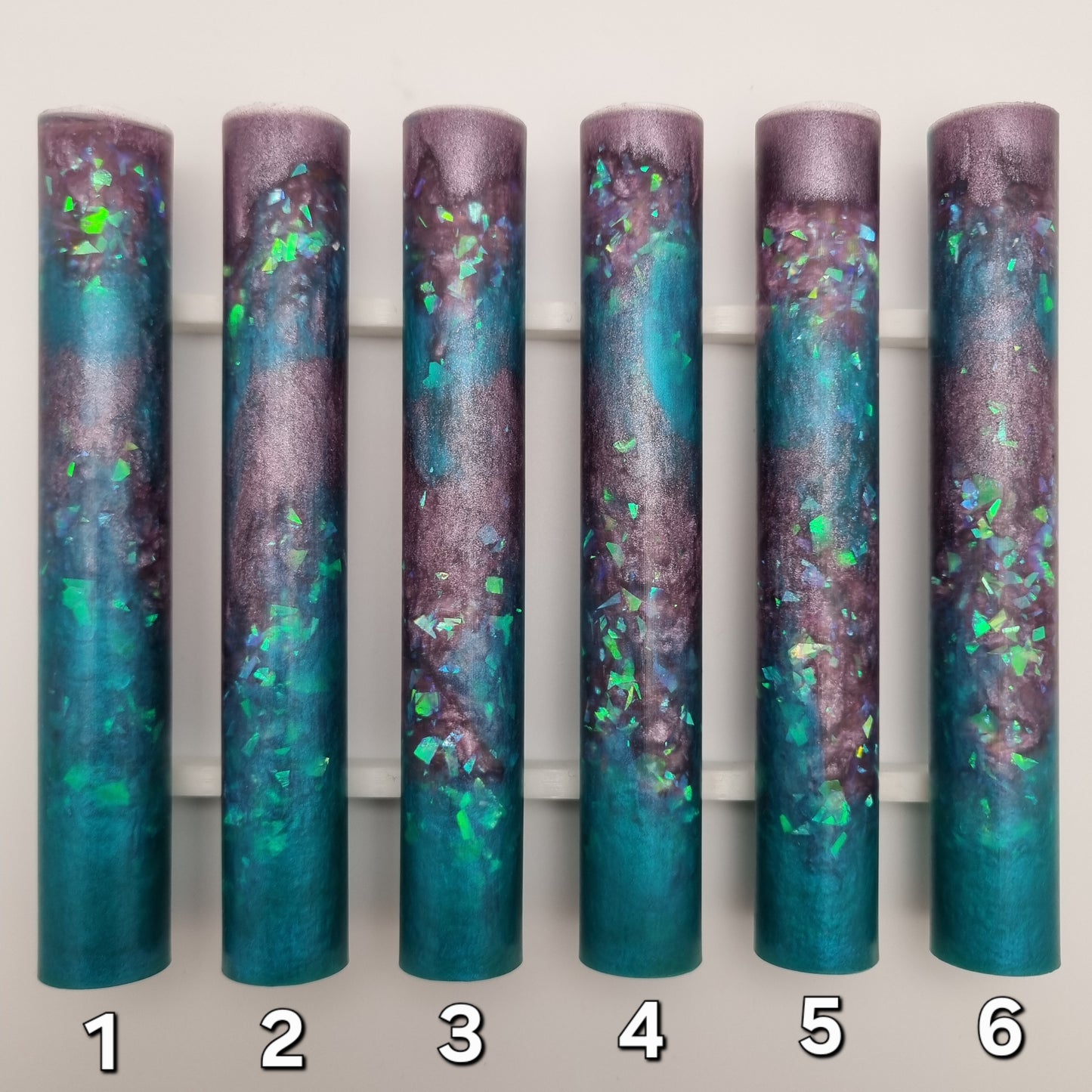 BLUE-GREEN MICA, FLASH PURPLE & PINK IRIDESCENT FLAKES Pen Blank