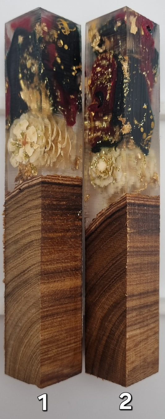 CHRISTMAS 2025 RED + GREEN + GOLD + WHITE PINECONE + LABURNUM WOOD HYBRID Pen Blank